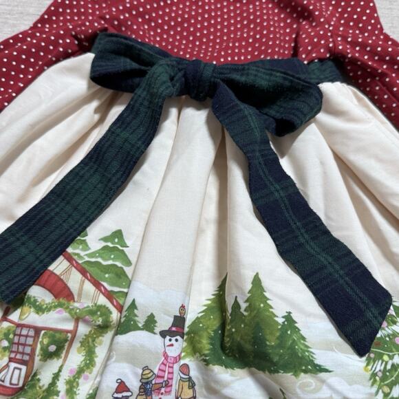 Baby Girl 18 Mo Christmas Scene Dress Cotton Plaid Sash Buttons Ruffle Snowman - Picture 3 of 8